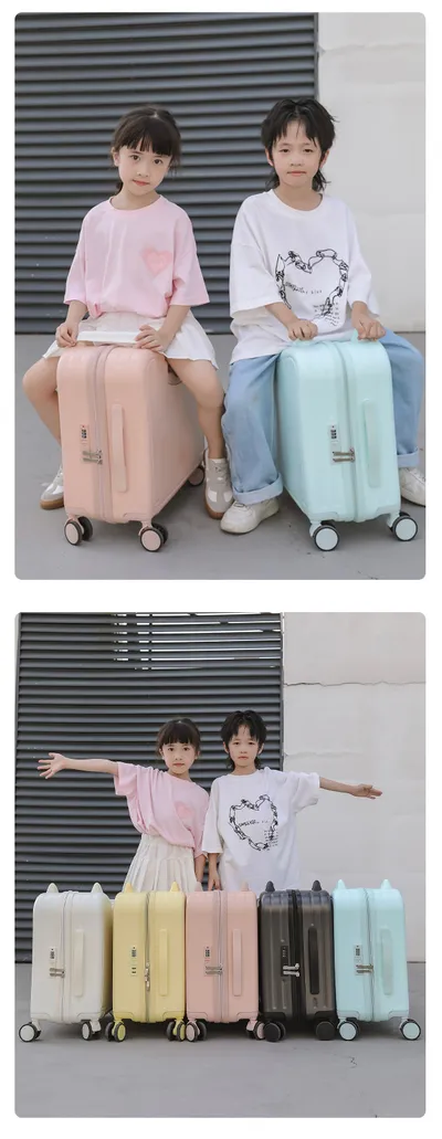 Children's Luggage Riding Trolley Case Mute Universal Wheel Boarding Bag