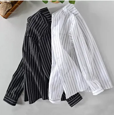 Casual Long Sleeve Striped Stand Collar Men's Shirt