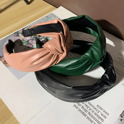 Simple PU Leather Knotted Wide Brim Hair Band