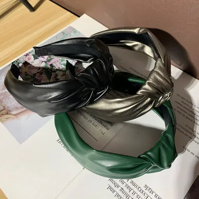 Simple PU Leather Knotted Wide Brim Hair Band