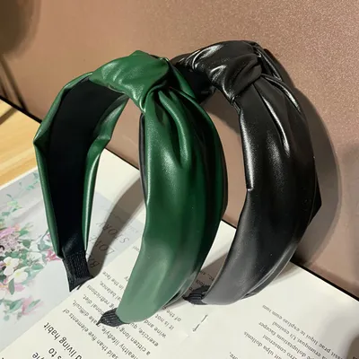 Simple PU Leather Knotted Wide Brim Hair Band