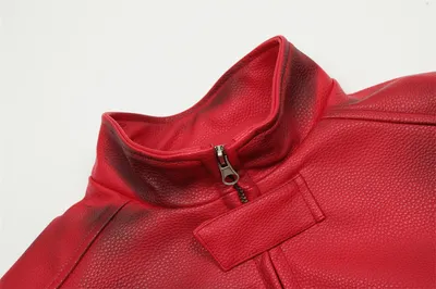 Design Sense Spray Paint Distressed Dirty Stand Collar PU Leather Jacket