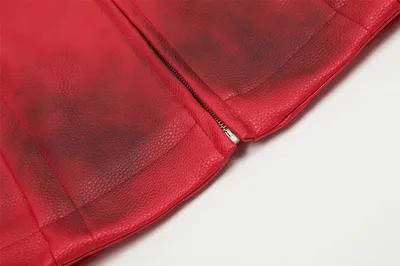 Design Sense Spray Paint Distressed Dirty Stand Collar PU Leather Jacket