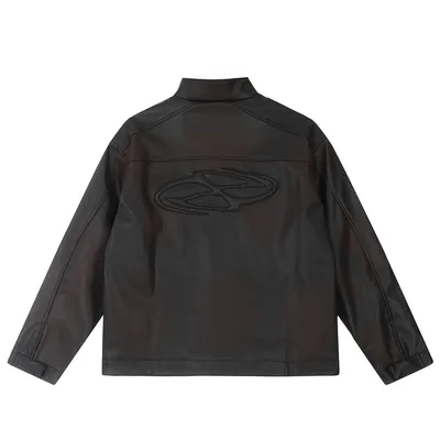 Design Sense Spray Paint Distressed Dirty Stand Collar PU Leather Jacket