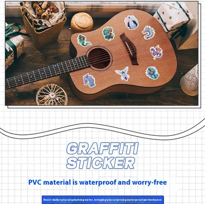 50 Sheets Angel Mermaid Holographic Graffiti Sticker Water Cup Luggage Case Decorative Waterproof Creative Journal