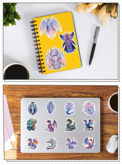 50 Sheets Angel Mermaid Holographic Graffiti Sticker Water Cup Luggage Case Decorative Waterproof Creative Journal