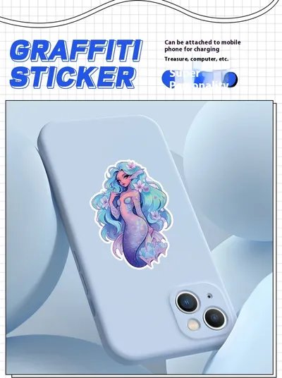 50 Sheets Angel Mermaid Holographic Graffiti Sticker Water Cup Luggage Case Decorative Waterproof Creative Journal