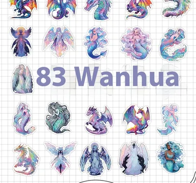 50 Sheets Angel Mermaid Holographic Graffiti Sticker Water Cup Luggage Case Decorative Waterproof Creative Journal