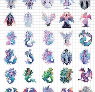 50 Sheets Angel Mermaid Holographic Graffiti Sticker Water Cup Luggage Case Decorative Waterproof Creative Journal