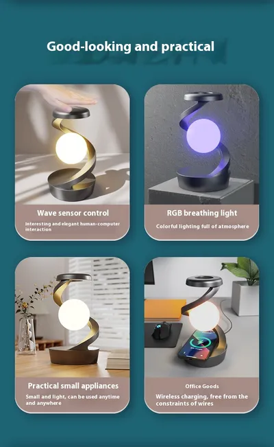 Rotating Moon Desk Lamp With Phone Wireless Charging Sensor Control Table Lamps Decorative Desktop