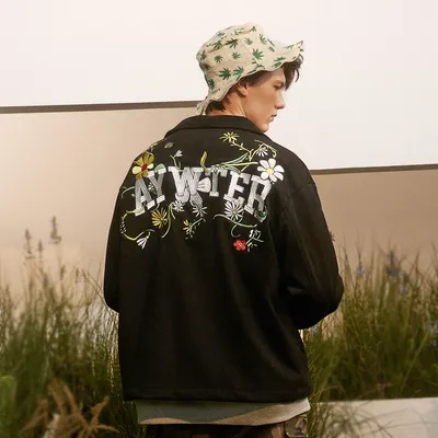 Letter Floral Embroidered Jacket For Men And Women