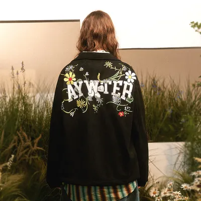 Letter Floral Embroidered Jacket For Men And Women