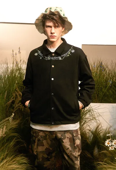Letter Floral Embroidered Jacket For Men And Women