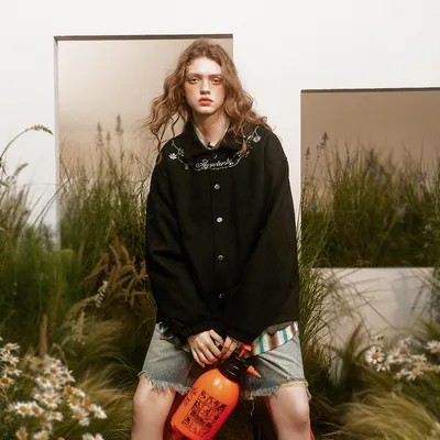 Letter Floral Embroidered Jacket For Men And Women