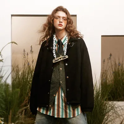 Letter Floral Embroidered Jacket For Men And Women