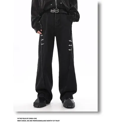 RetroBuckle Raw Hem Jeans Men