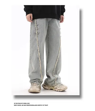 RetroBuckle Raw Hem Jeans Men