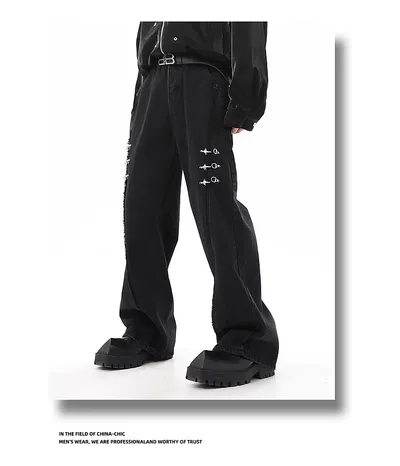 RetroBuckle Raw Hem Jeans Men