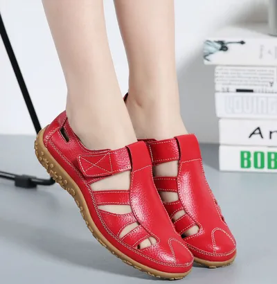 Handmade Vintage Leather Sandals Comfortable Soft Sole Mom Shoes