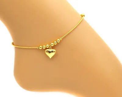Gothic Gold Color Heart Pendant Anklet For Women Ball Beaded Anklet Vintage Chunky Jewelry