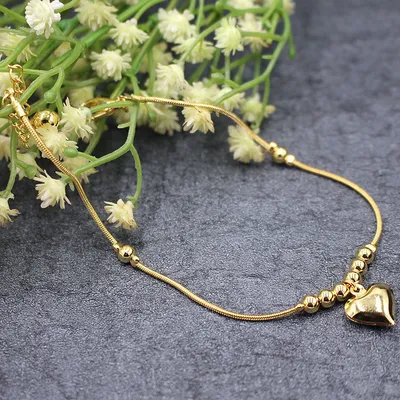 Gothic Gold Color Heart Pendant Anklet For Women Ball Beaded Anklet Vintage Chunky Jewelry