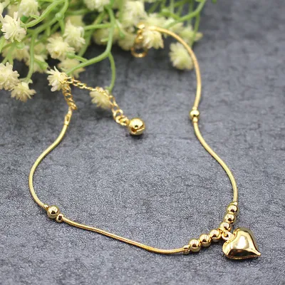 Gothic Gold Color Heart Pendant Anklet For Women Ball Beaded Anklet Vintage Chunky Jewelry