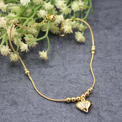 Gothic Gold Color Heart Pendant Anklet For Women Ball Beaded Anklet Vintage Chunky Jewelry