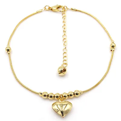 Gothic Gold Color Heart Pendant Anklet For Women Ball Beaded Anklet Vintage Chunky Jewelry