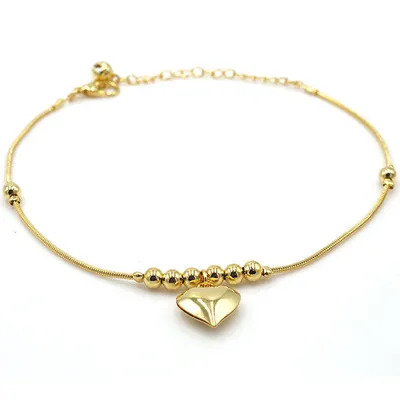 Gothic Gold Color Heart Pendant Anklet For Women Ball Beaded Anklet Vintage Chunky Jewelry