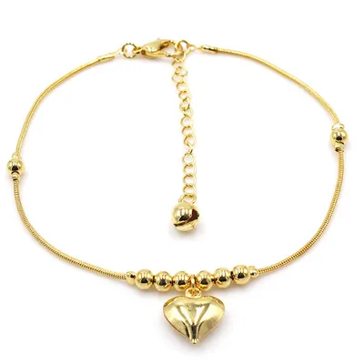 Gothic Gold Color Heart Pendant Anklet For Women Ball Beaded Anklet Vintage Chunky Jewelry