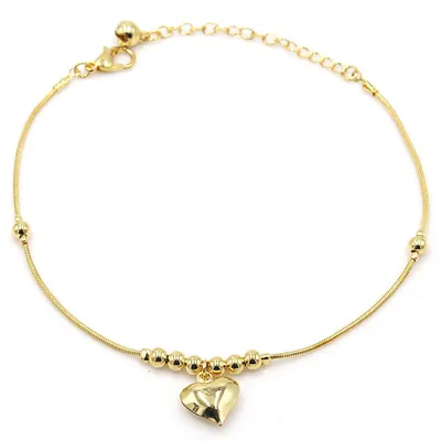 Gothic Gold Color Heart Pendant Anklet For Women Ball Beaded Anklet Vintage Chunky Jewelry