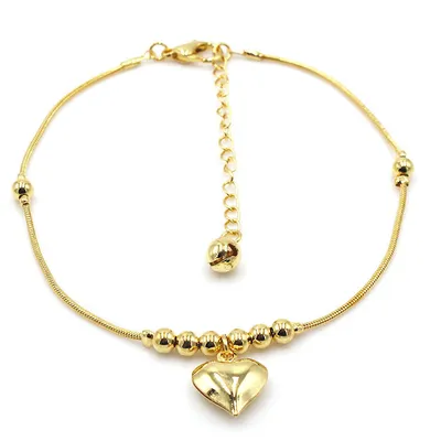 Gothic Gold Color Heart Pendant Anklet For Women Ball Beaded Anklet Vintage Chunky Jewelry