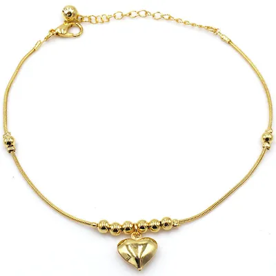 Gothic Gold Color Heart Pendant Anklet For Women Ball Beaded Anklet Vintage Chunky Jewelry