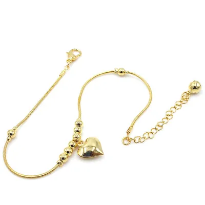 Gothic Gold Color Heart Pendant Anklet For Women Ball Beaded Anklet Vintage Chunky Jewelry