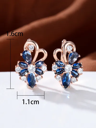 Rose Ring Colorful Flower Drop-shaped Zircon Earrings