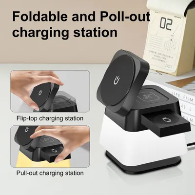 4 In 1 Rotatable Colorful Lighting Wireless Charger Stand For Phone 15 14 13 12 Pro Max 8 7 Holder Magnetic Fast Charging Station
