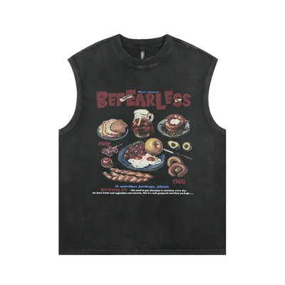 Bread Print Casual Waistcoat Top Men
