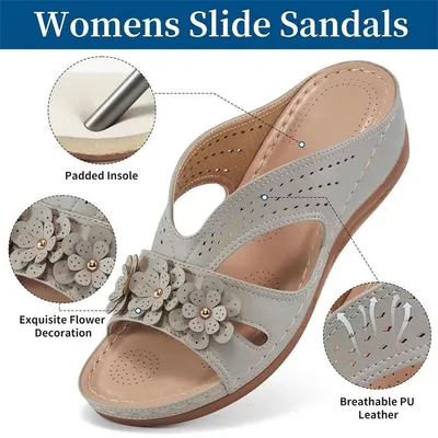 Summer New Women's Outer Wedge Flower Beach Sandals