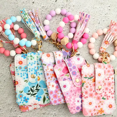 Women's Floral Print Leather Card Bag