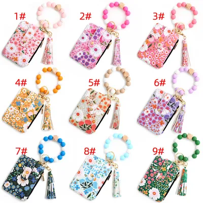 Women's Floral Print Leather Card Bag