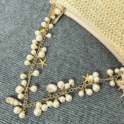 Summer Seaside Holiday Pearl Conch Straw Bag
