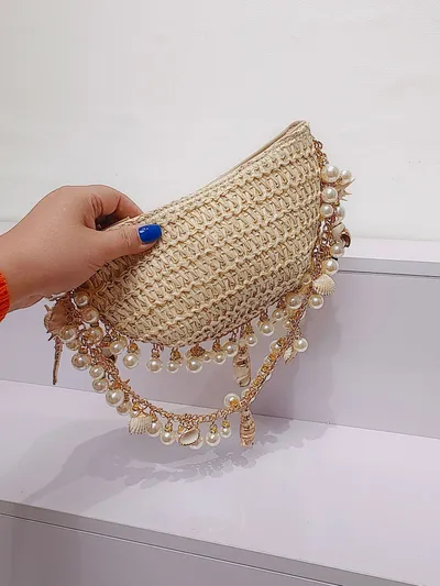 Summer Seaside Holiday Pearl Conch Straw Bag