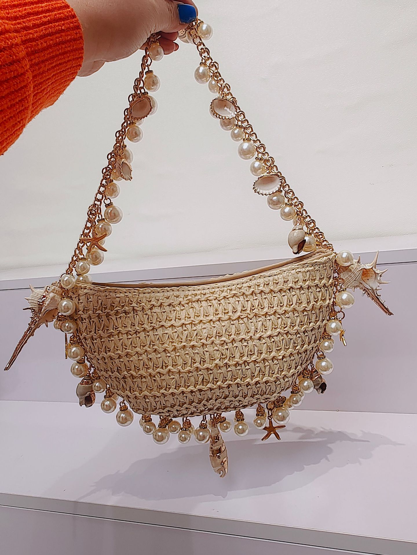 Summer Seaside Holiday Pearl Conch Straw Bag