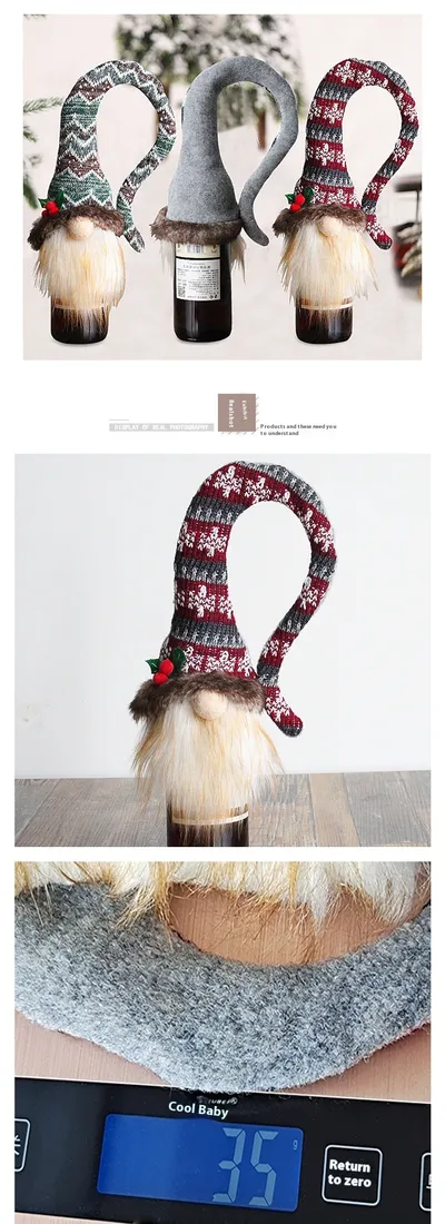 Christmas Red Wine Bottle Cover Knitted Wine Bottle Bag Wine Sleeve Holiday Dress-up Faceless Doll Wine Bottle Cover Champagne