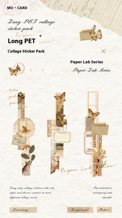 Mocard Long PET Stickers Paper Room Laboratory Series Vintage Plant Flowers Notebook DIY Decorative Materials