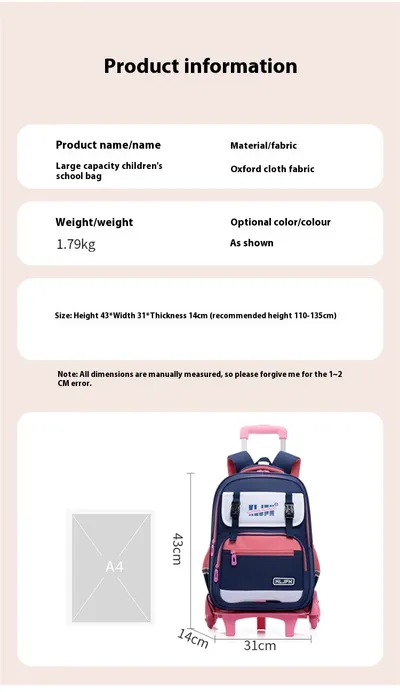 Children's Trolley Lightweight Shoulder Pad Wear-resistant Large Capacity Spine Protection Backpack Waterproof
