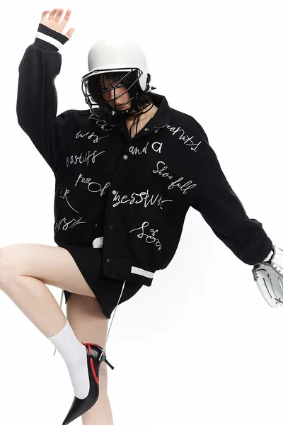 Handwritten Letter Embroidery Jacket Men