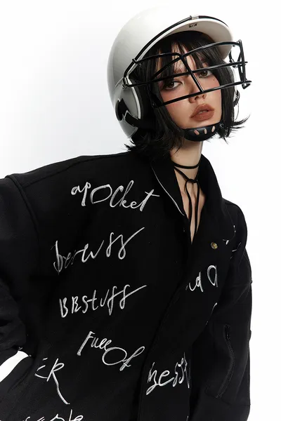Handwritten Letter Embroidery Jacket Men