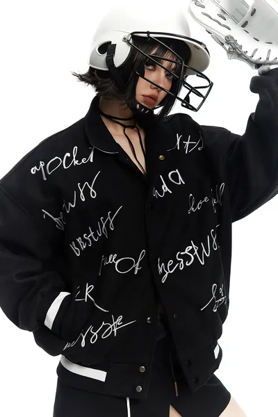 Handwritten Letter Embroidery Jacket Men