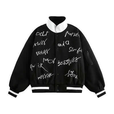 Handwritten Letter Embroidery Jacket Men